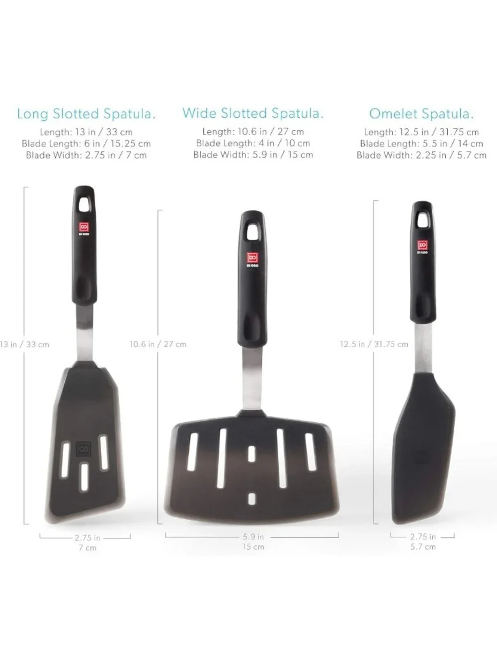 Heat Resistant Silicone Turner Spatula Set - 6-Pc Kitchen Utensils, Black
